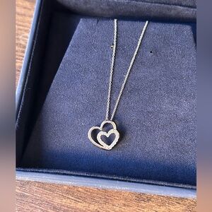14K White Gold and Diamond Heart Pendant Necklace